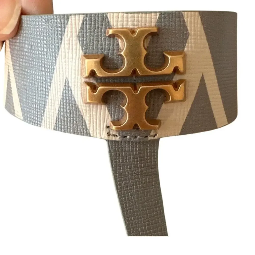 Tory Burch Mini Everly Geometric‎ Blue Grey Sandals Double T 7